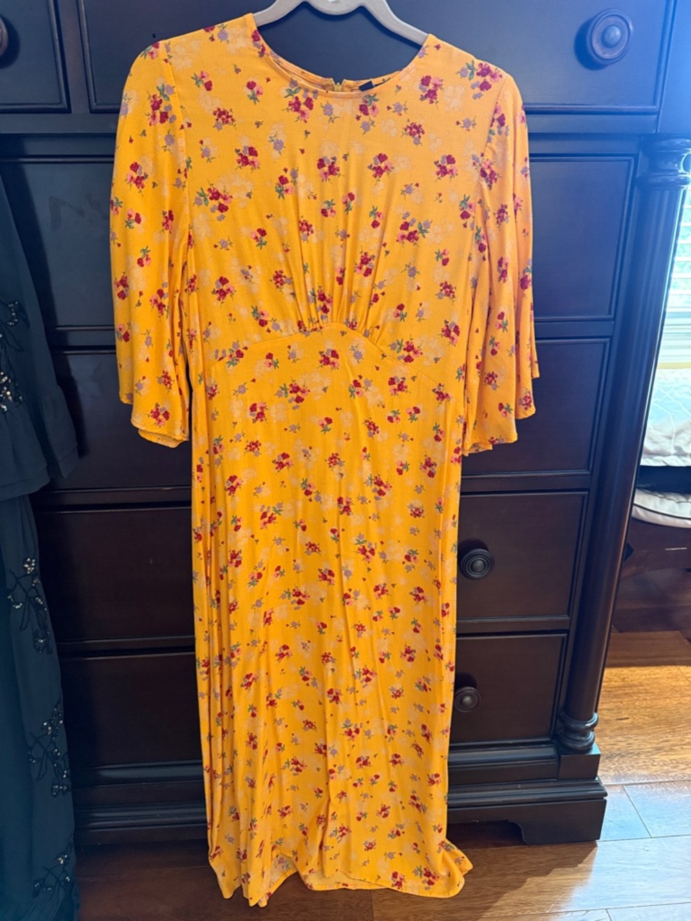 Yellow Floral Maxi Dress with Flutter Sleeves by